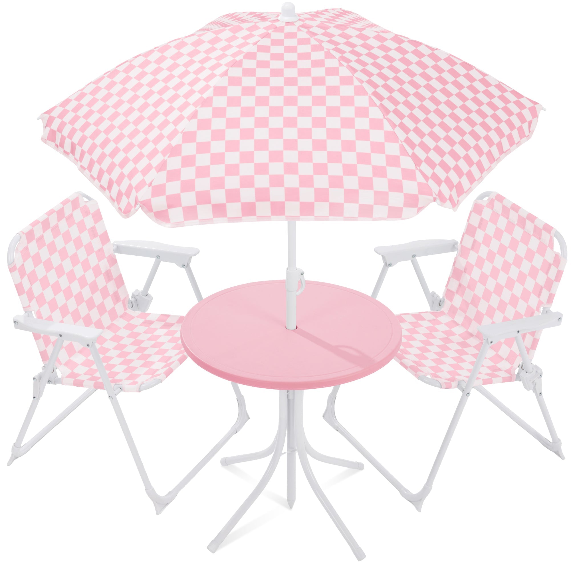 Best Choice Products Kids Outdoor Table and Chair Set with Umbrella, 3-Piece Foldable Toddler Picnic Set Ages 2-5
