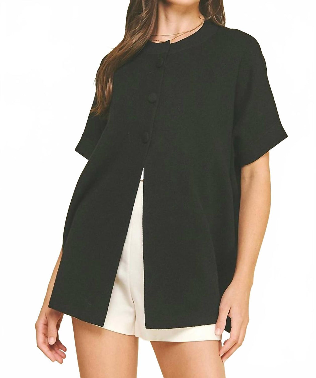 Open Front Knit Cape Cardigan In Black