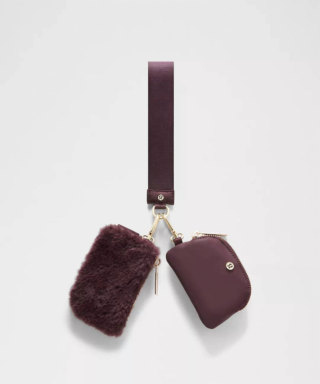 Women's Dual Pouch Plush Fleece Wristlet In Black Plum/gold