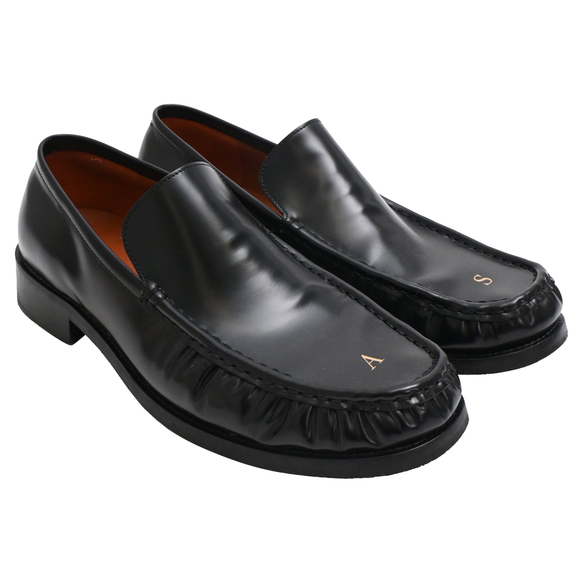Acne Studios Logo Debossed Loafers in Black Calf Leather
