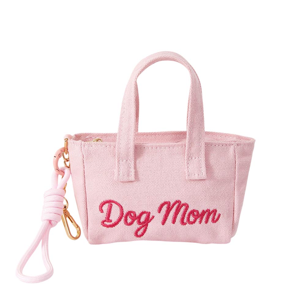 DOG MOM Embroidered Mini Canvas Tote Bag Keychain Bag Charm