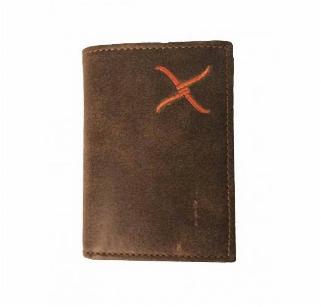 Leather Tri Fold X Wallet In Brown/orange
