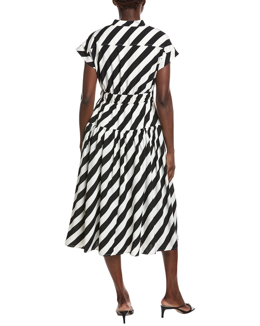 Gracia Stripped Front Pockets Belt Midi Dress