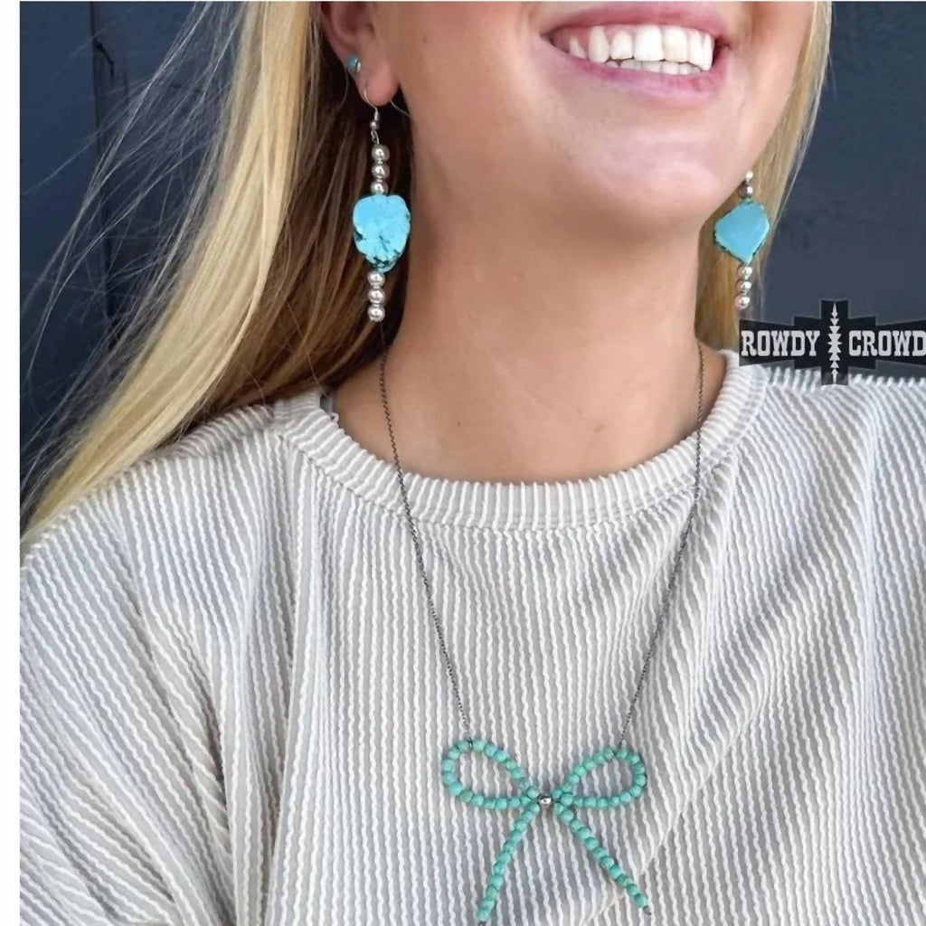 Women's Pearl Bow Beaded Necklace In Teal Navajo