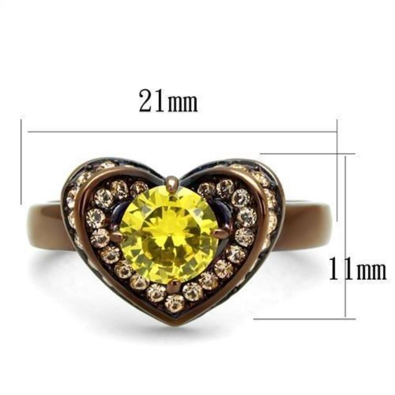 IP Coffee light Stainless Steel Ring with AAA Grade CZ in Topaz
