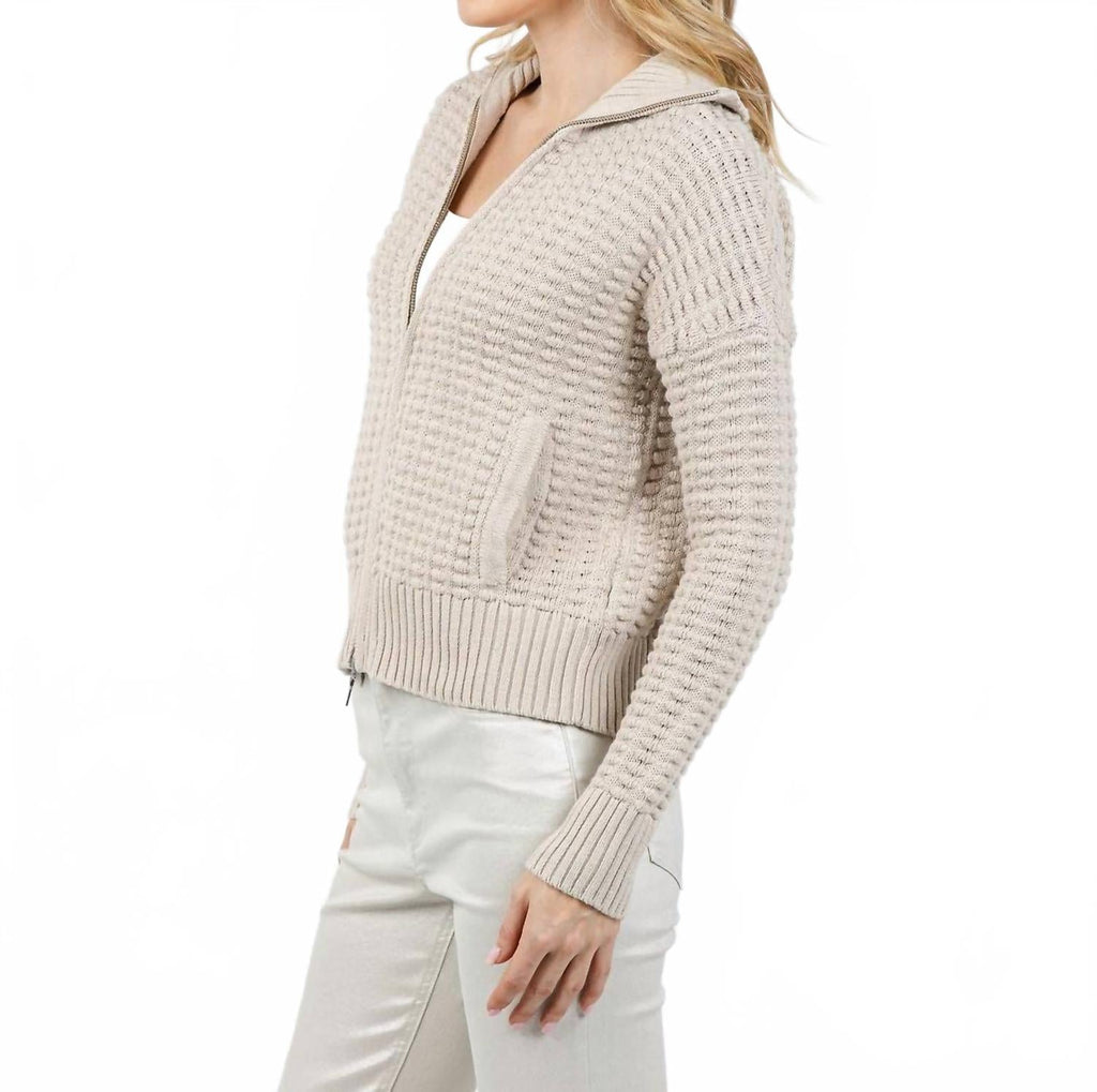 Bobble Zip Cardigan In Dune
