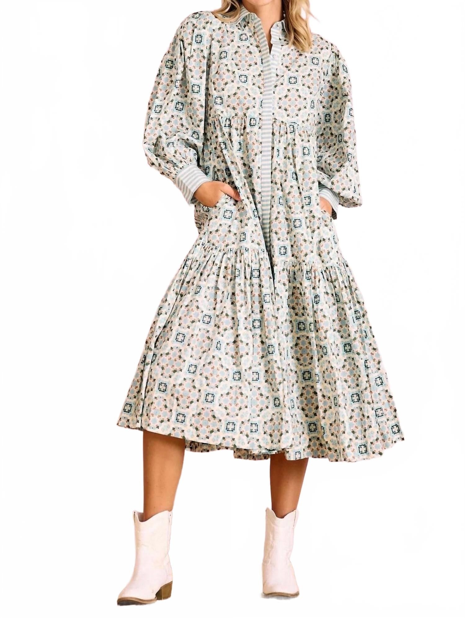 Laura Long Sleeve Dress In Green