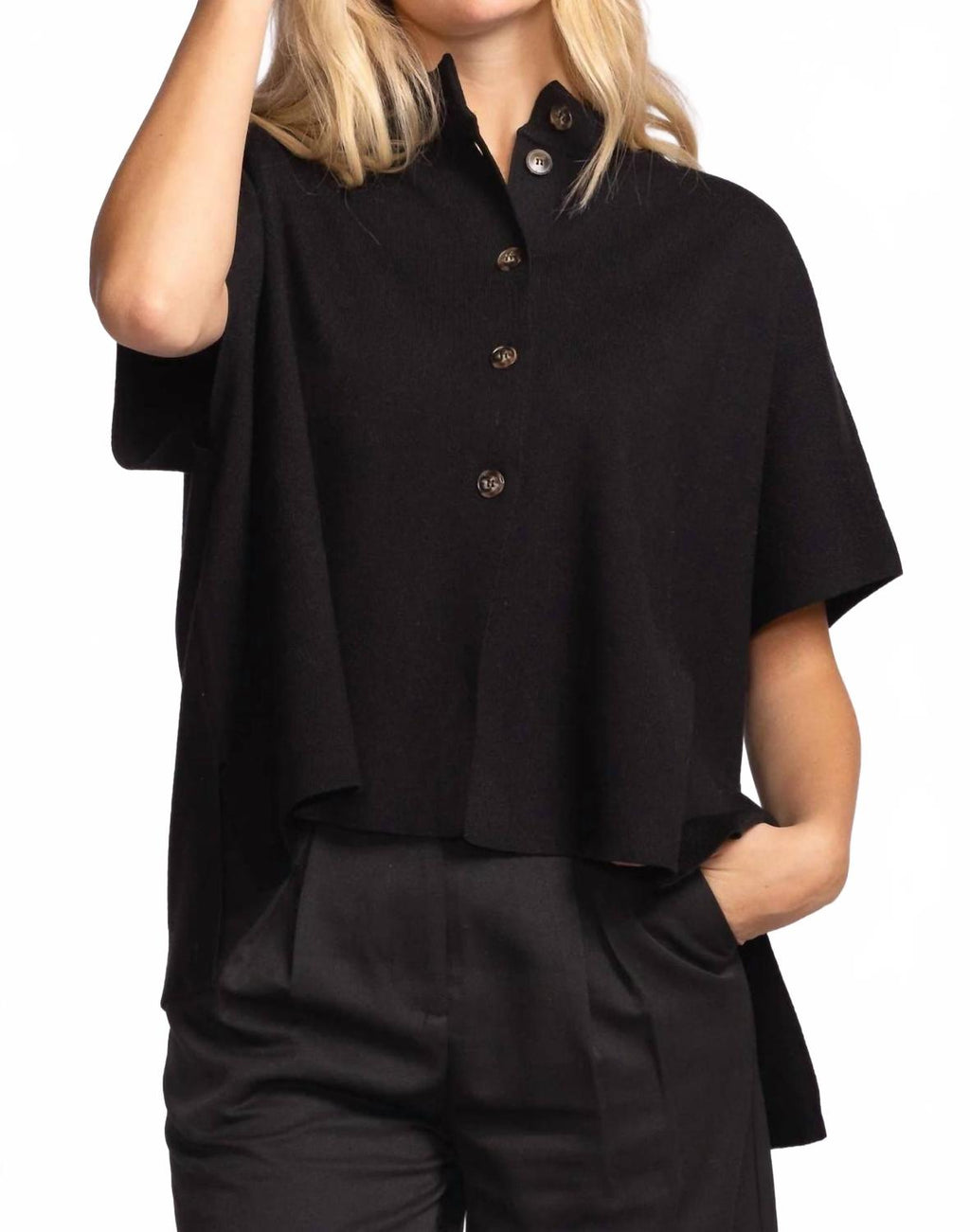 Melrose Mock Neck Button-Up Sweater In Black