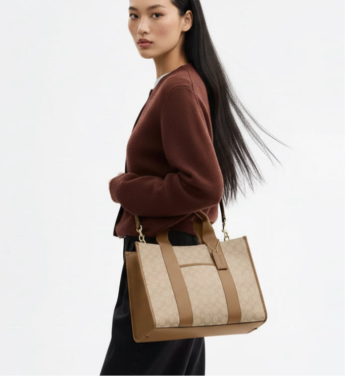 NWT Coach Smith Tote In Signature Jacquard & Leather