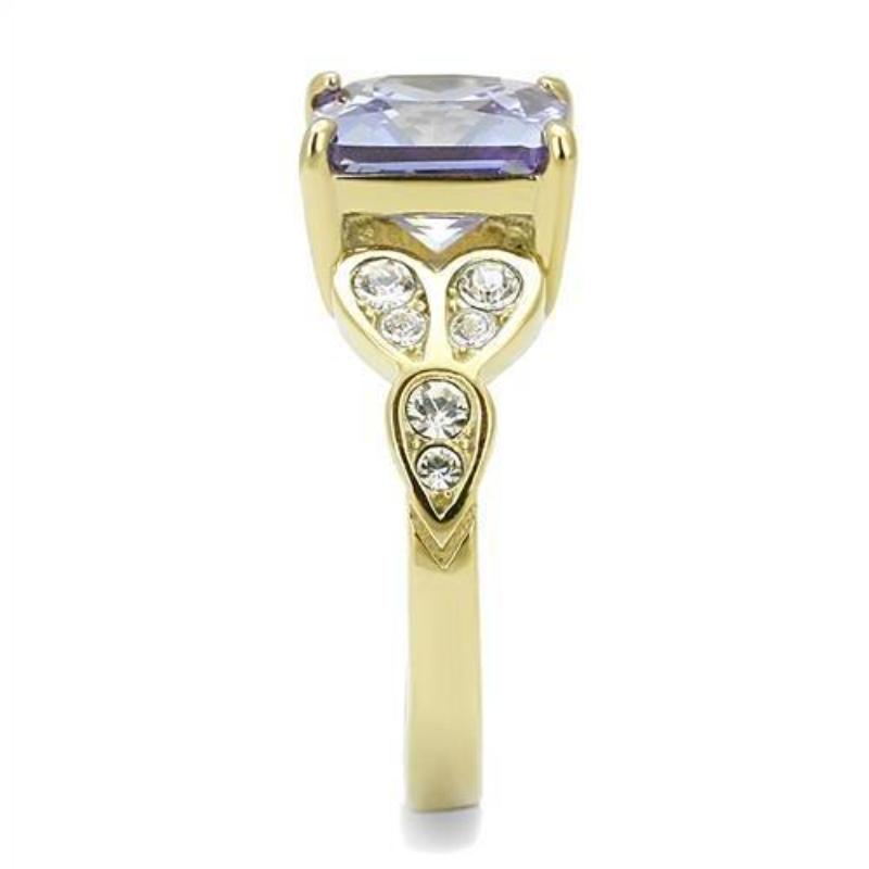 IP Gold(Ion Plating) Stainless Steel Ring with AAA Grade CZ in Light Amethyst