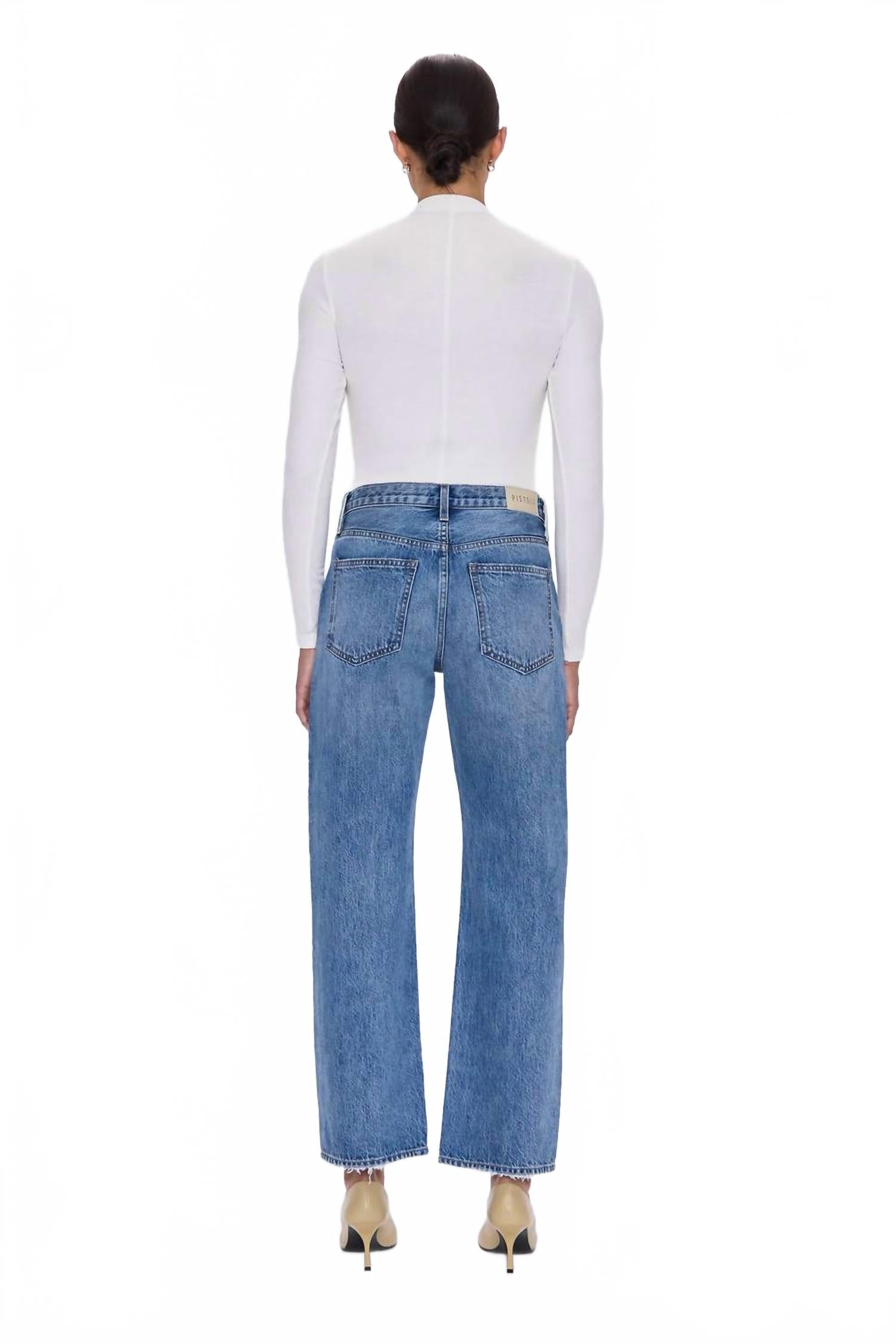 Lexi Mid Rise Bowed Straight Jeans In Metropolis