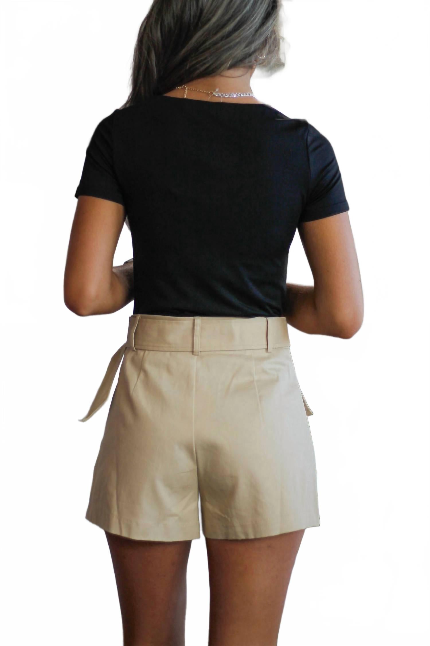 Faux Wrap Cargo Skort In Khaki
