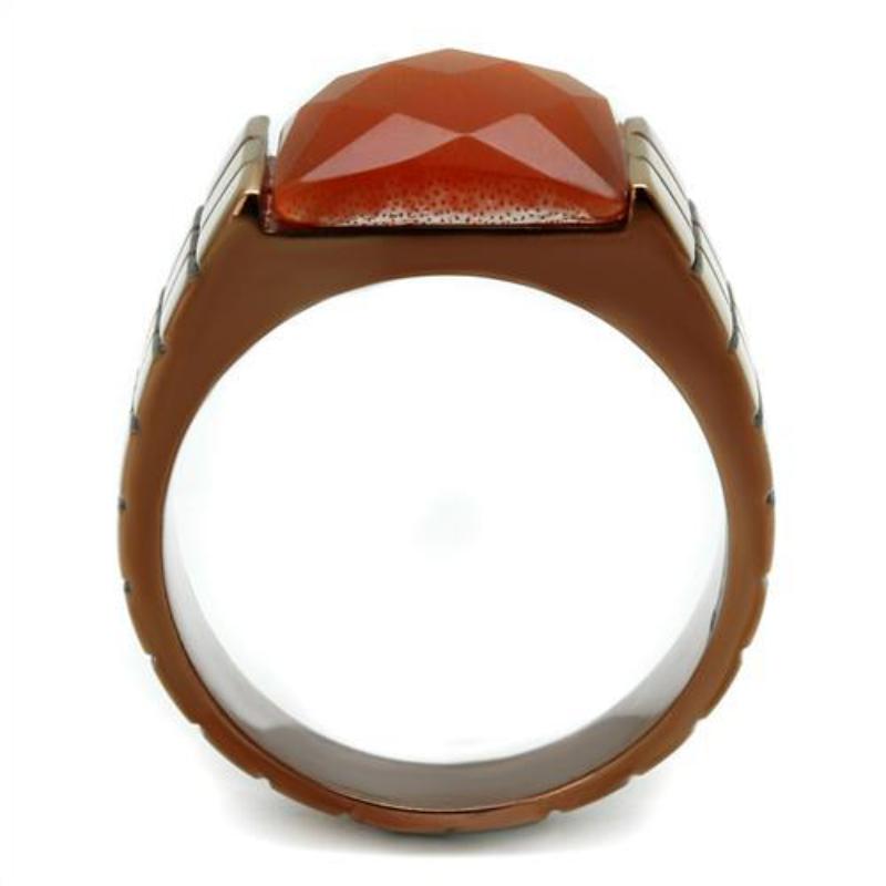 IP Coffee light Stainless Steel Ring with Semi-Precious Cat Eye in Orange