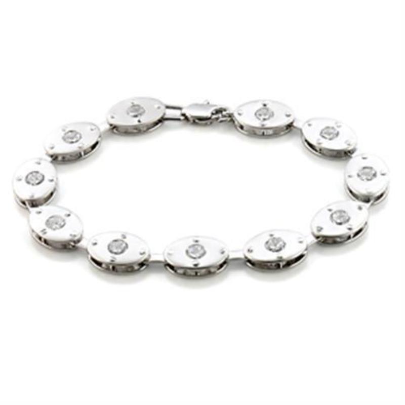 Matte Rhodium & Rhodium Brass Bracelet with AAA Grade CZ in Clear