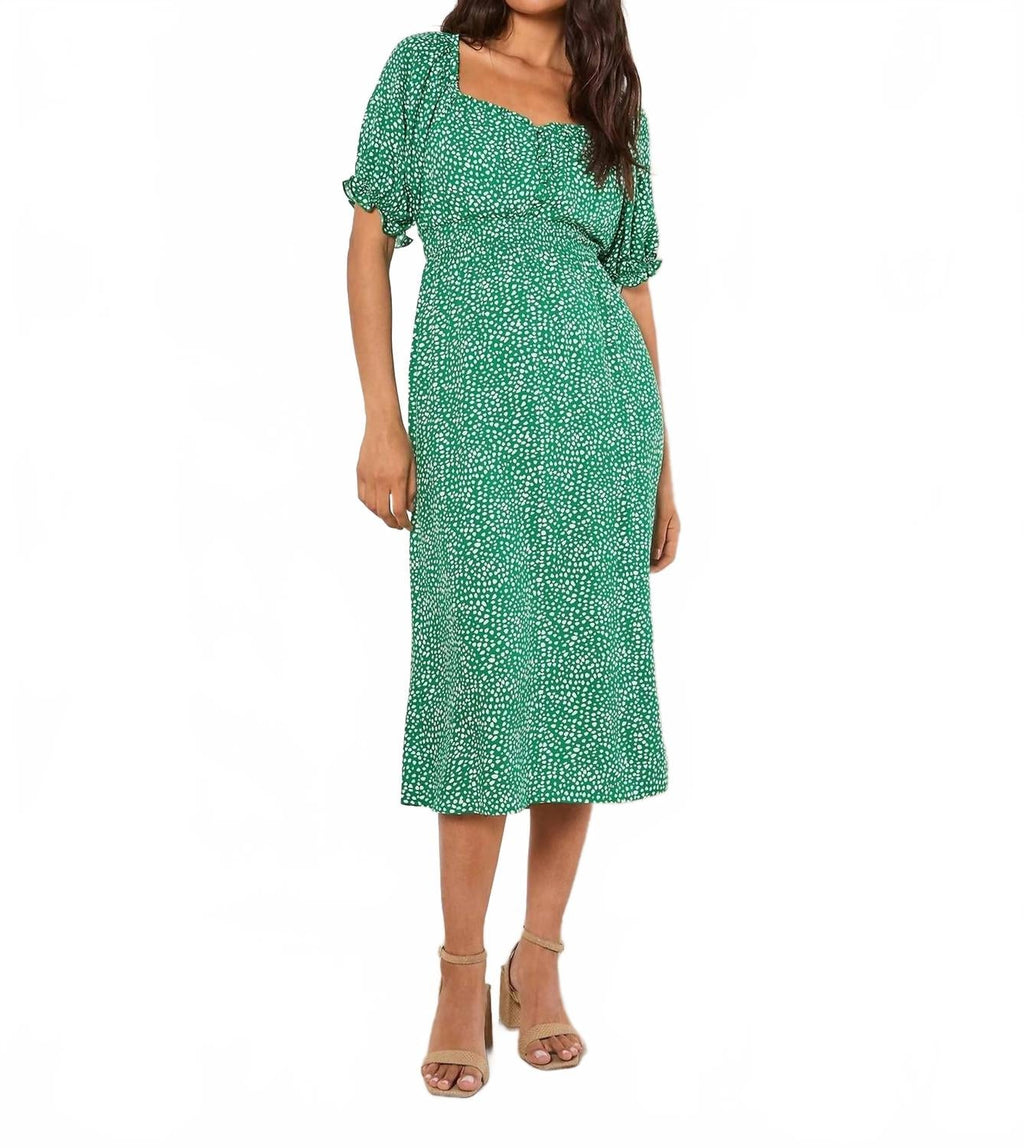 Milkmaid Midi Spot Printed Dress In Green