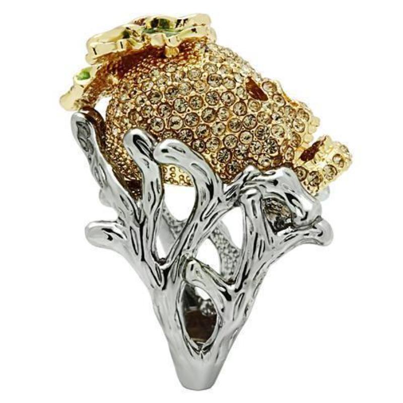 Gold+Ruthenium White Metal Ring with Top Grade Crystal in Citrine Yellow