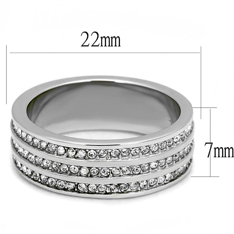 High polished (no plating) Stainless Steel Ring with Top Grade Crystal in Clear