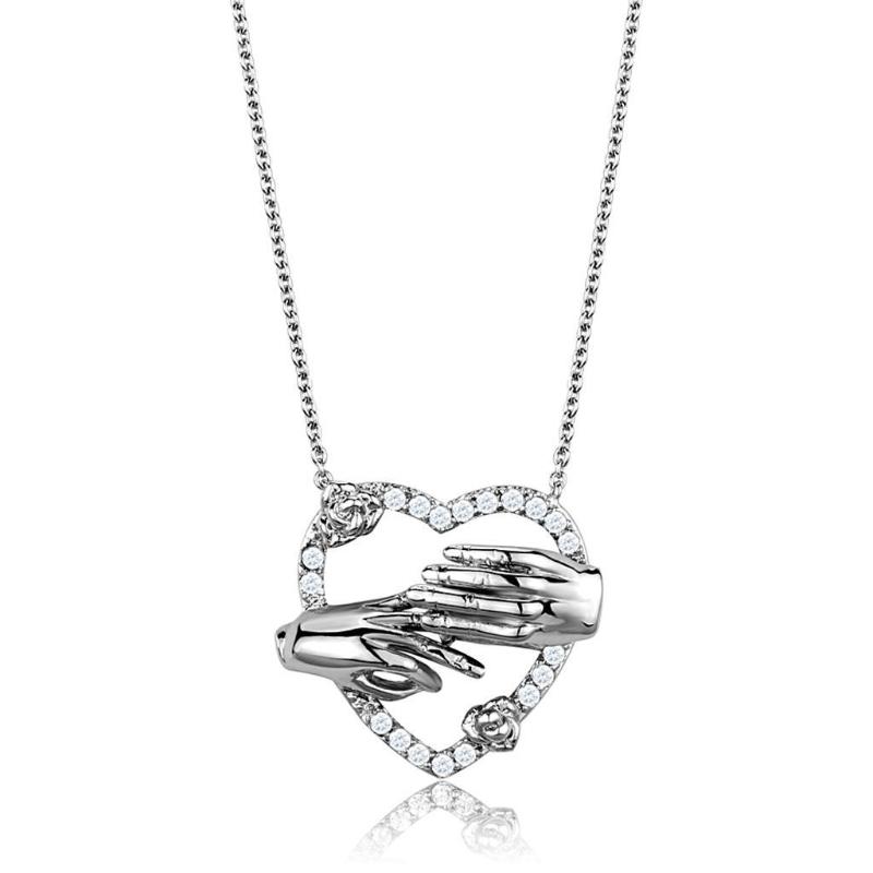 Rhodium Brass Chain Pendant with AAA Grade CZ in Clear