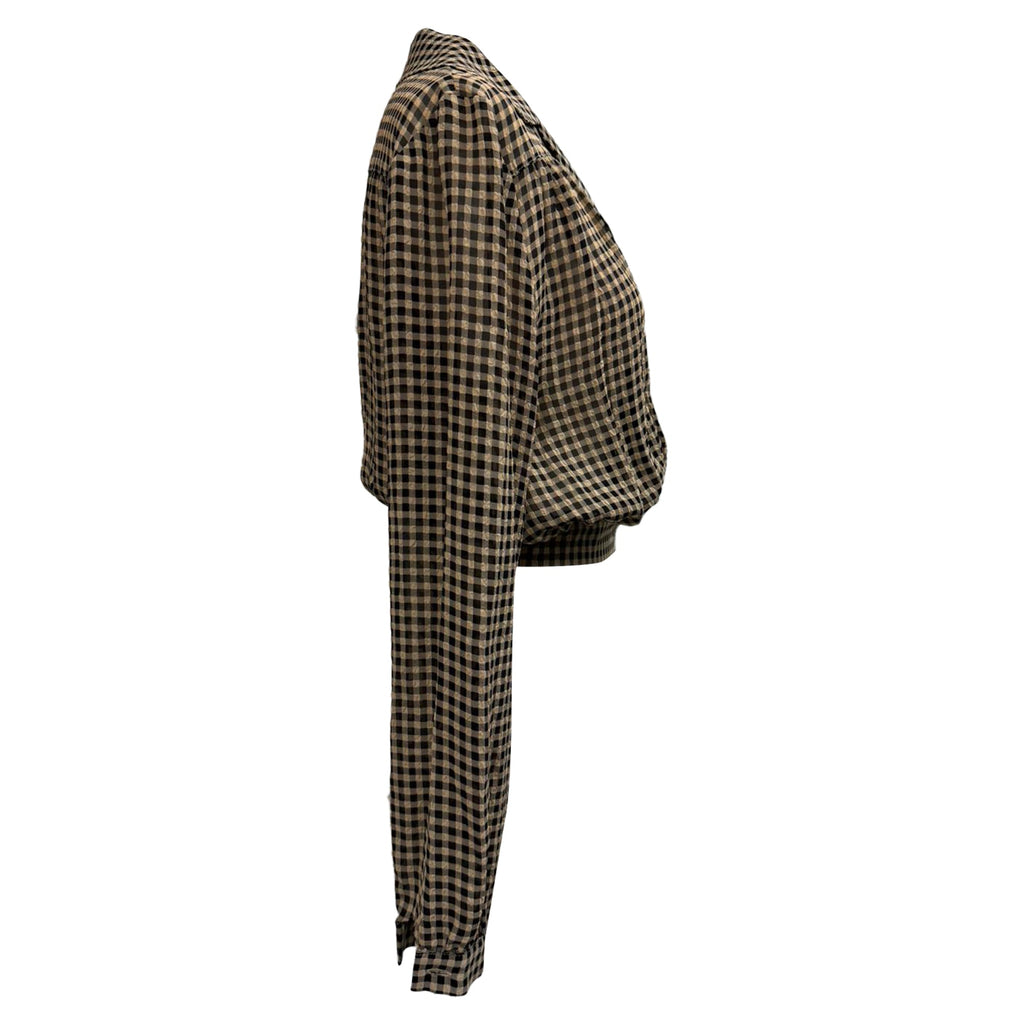 Nanushka Tahnee Checked Cropped Blouse in Beige Viscose