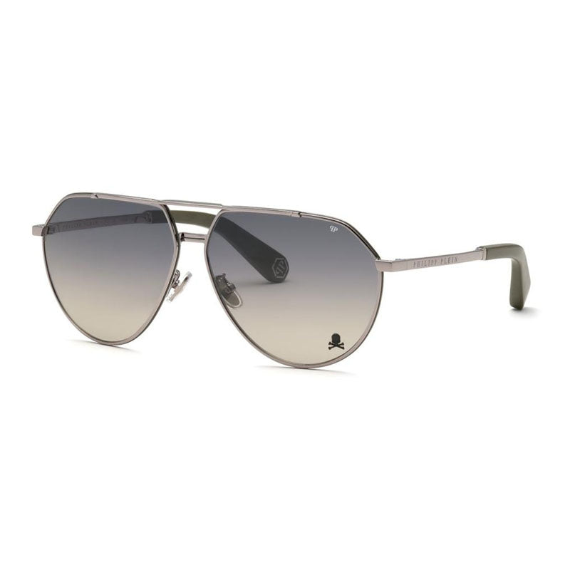 Philipp Plein Sunglasses Aviator Full Rim, Shiny Gunmetal Frame And Light Gradient Grey Lens Spp007V0508