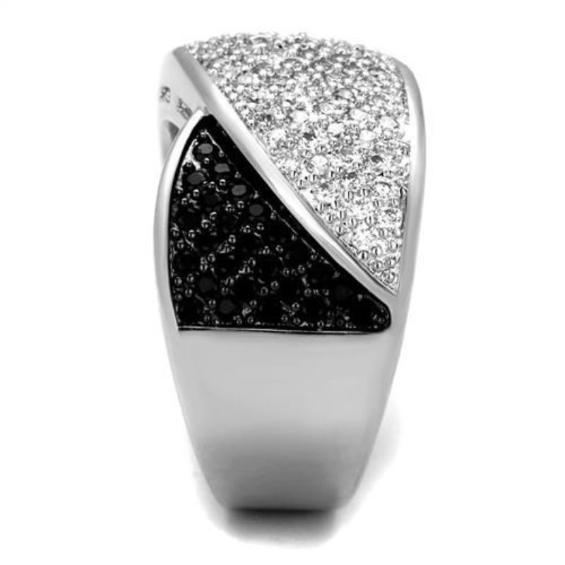 Rhodium + Ruthenium Brass Ring with AAA Grade CZ in Black Diamond