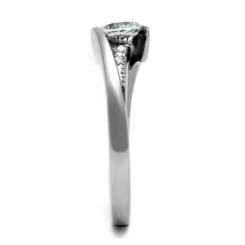 High polished (no plating) Stainless Steel Ring with AAA Grade CZ in Clear