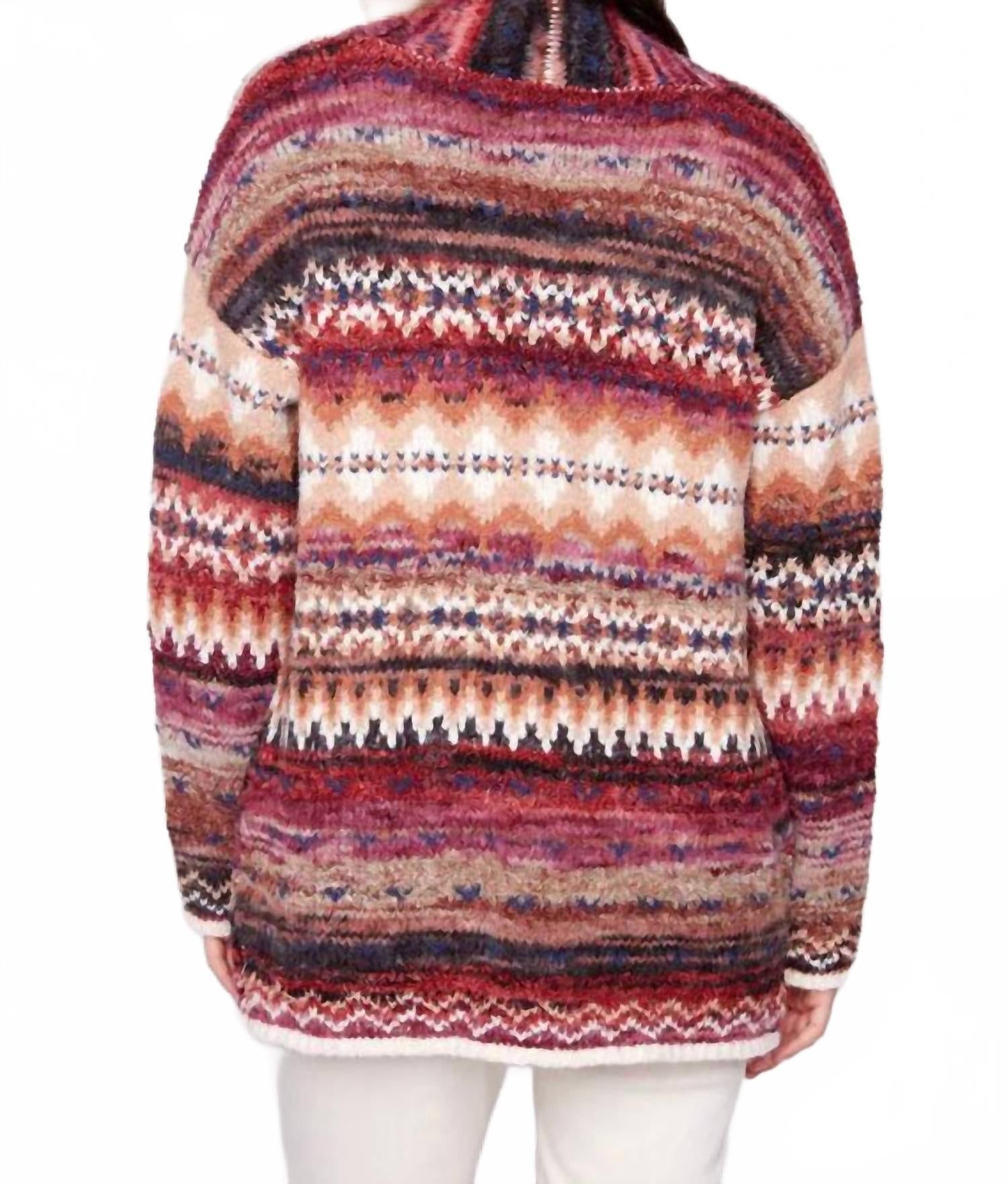 Long Jacquard Cardigan With Patch Pockets In Jewel
