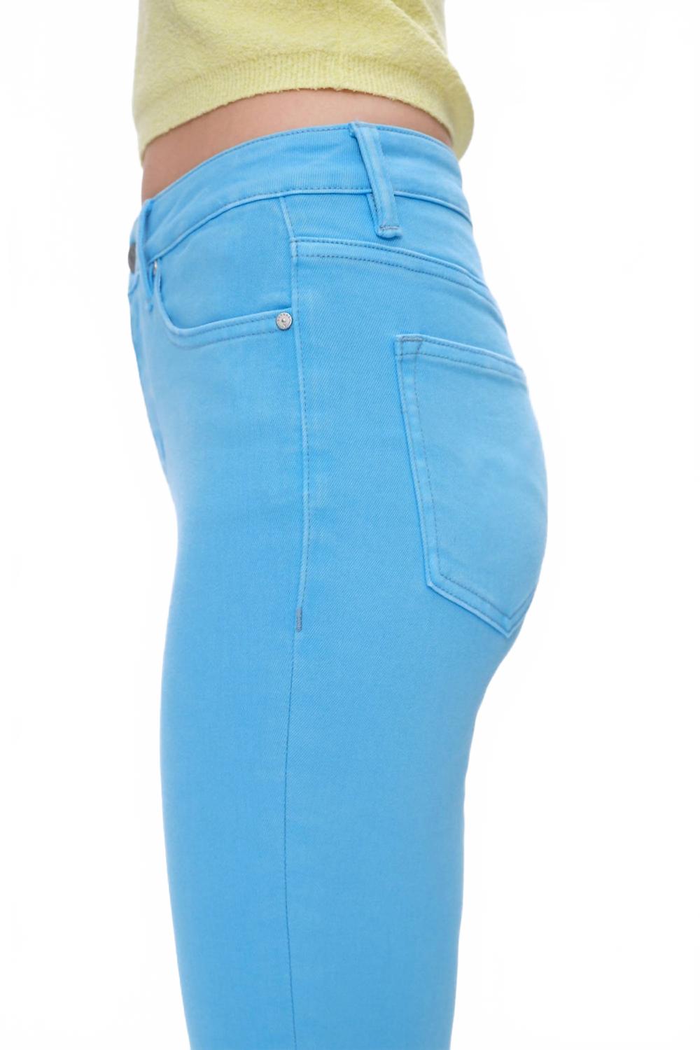 Mid Rise Slim Straight Pants In Sea Blue
