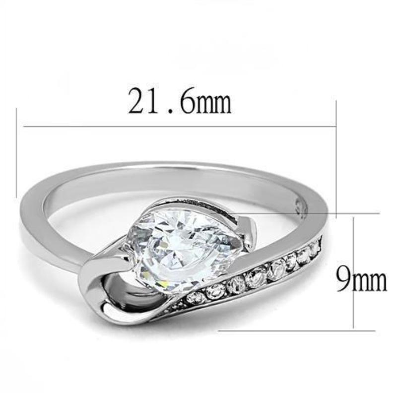 High polished (no plating) Stainless Steel Ring with AAA Grade CZ in Clear
