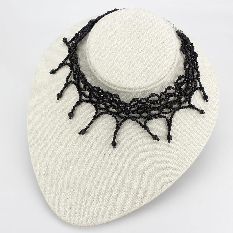 Rhodium Brass Necklace with Synthetic Synthetic Glass in Jet