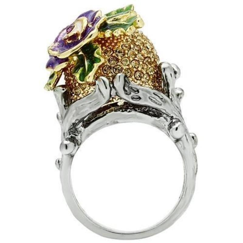 Gold+Ruthenium White Metal Ring with Top Grade Crystal in Citrine Yellow