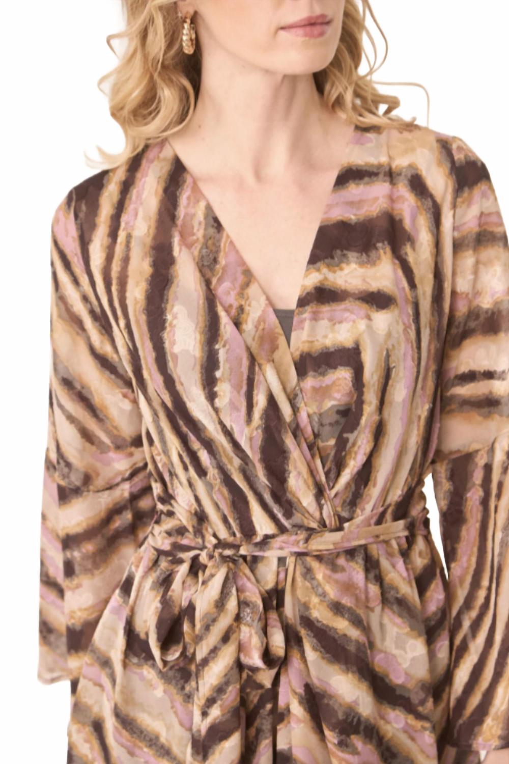 Fluid Tie Waist Wrap Dress In Sand