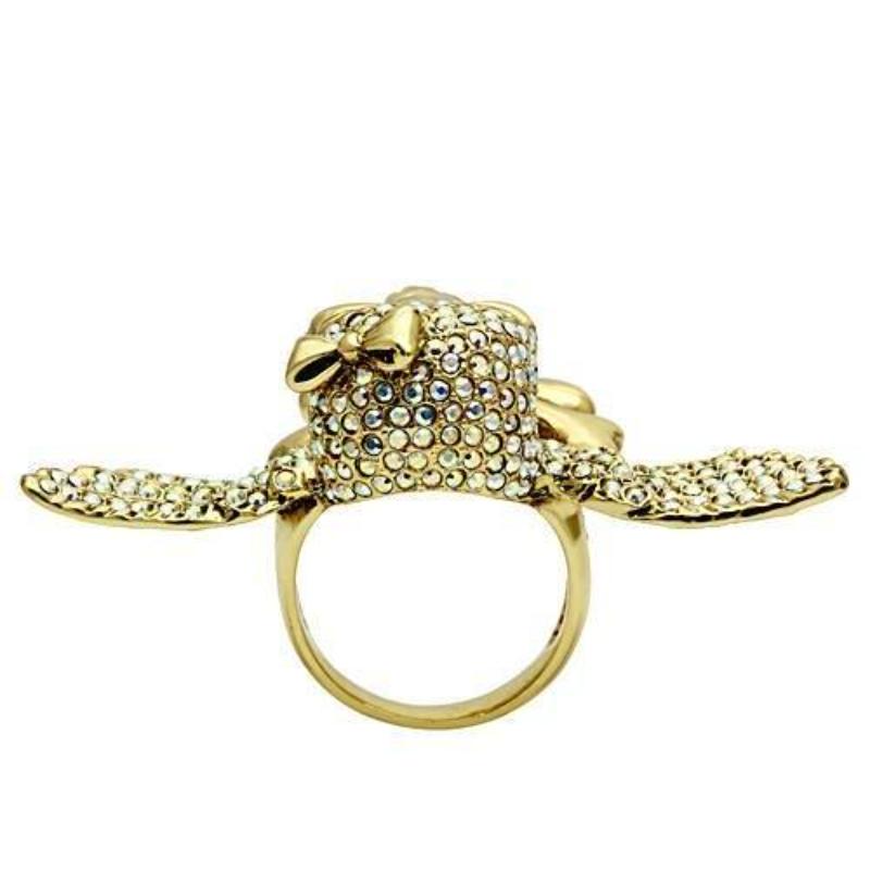 Gold White Metal Ring with Top Grade Crystal in Aurora Borealis (Rainbow Effect)