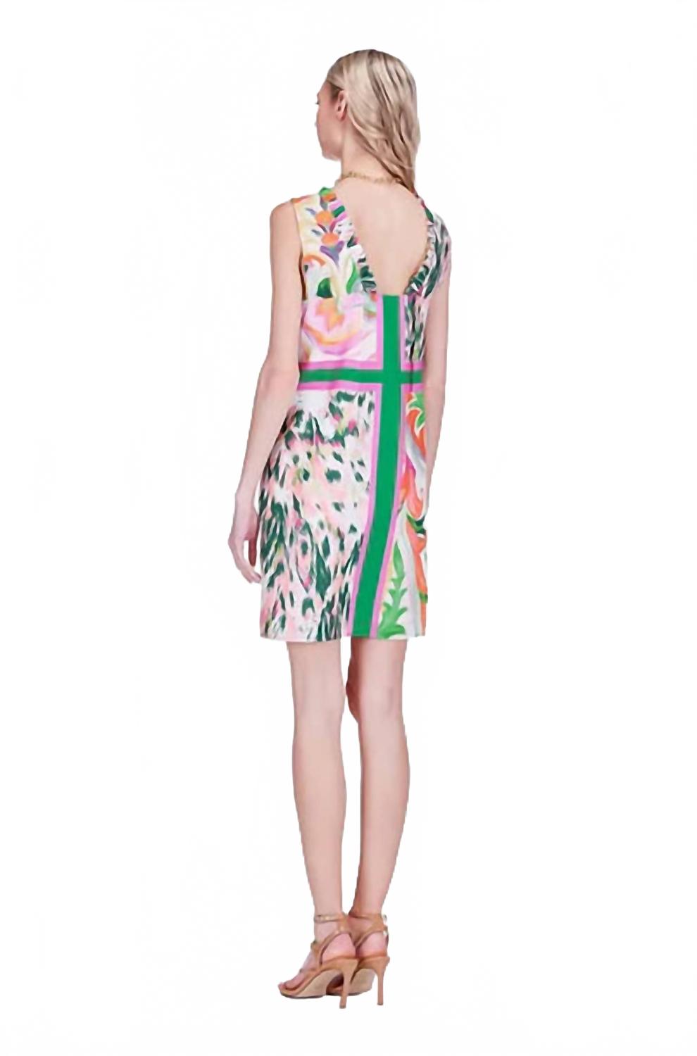 Ruffles Neck Mini Dress In Patchwork Garden