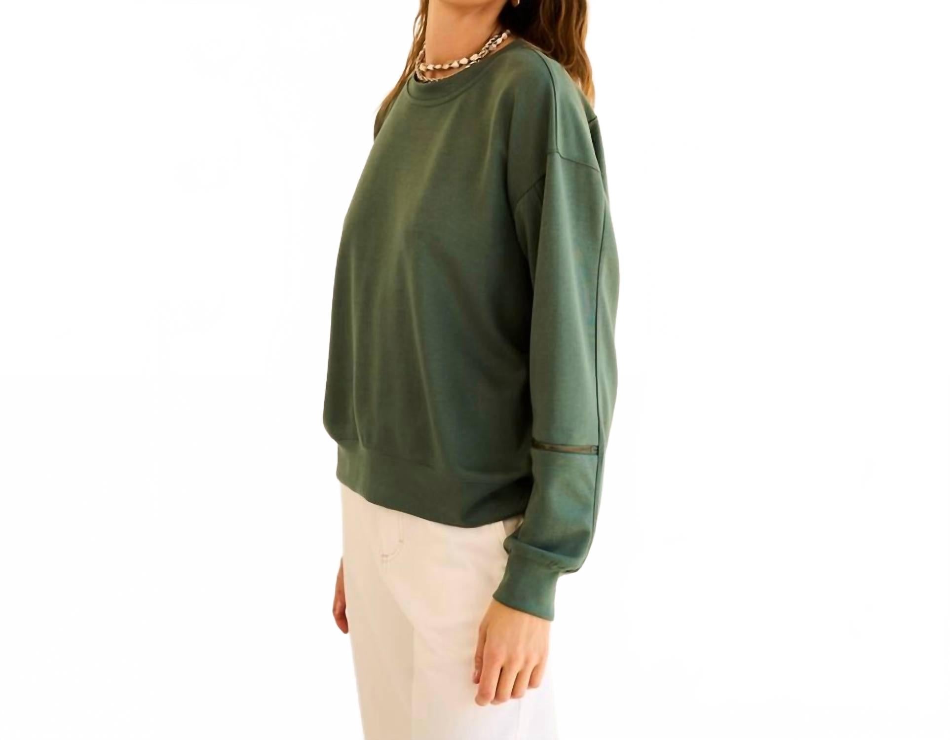Sweater Pullover With Zipper On Sleeve In Sea Green