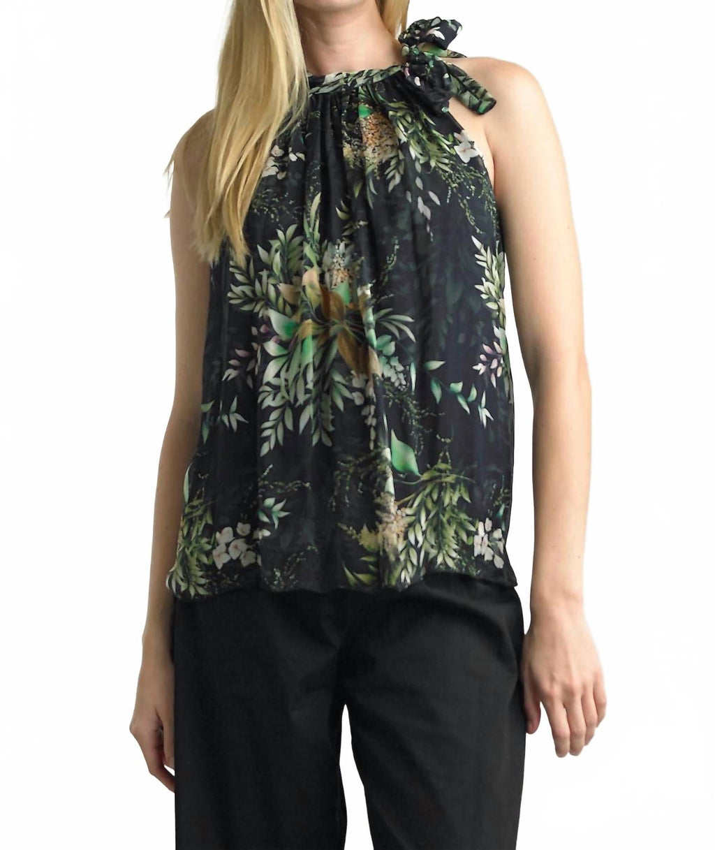 Print Neck Tie Top In Black