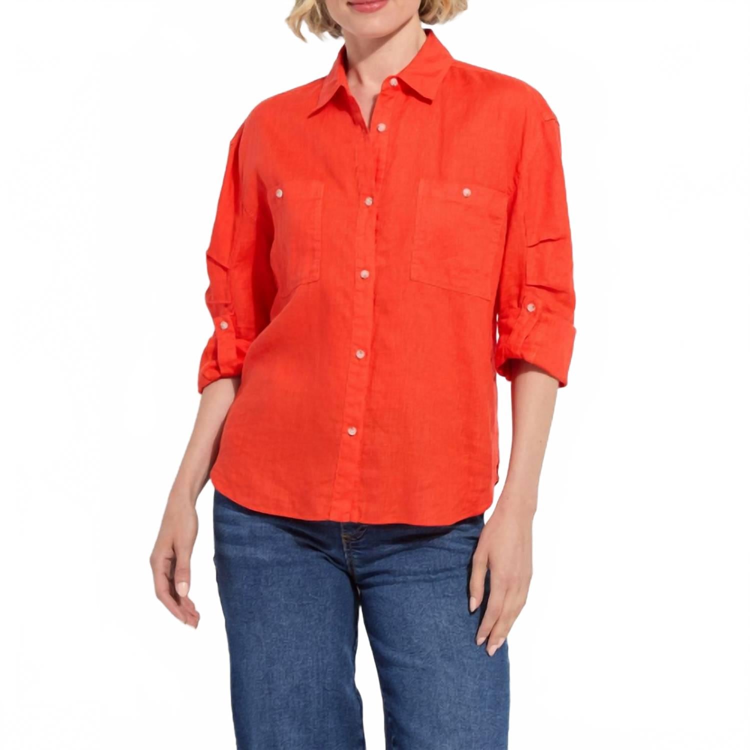 Rose Roll Tab Shirt In Red Kiss