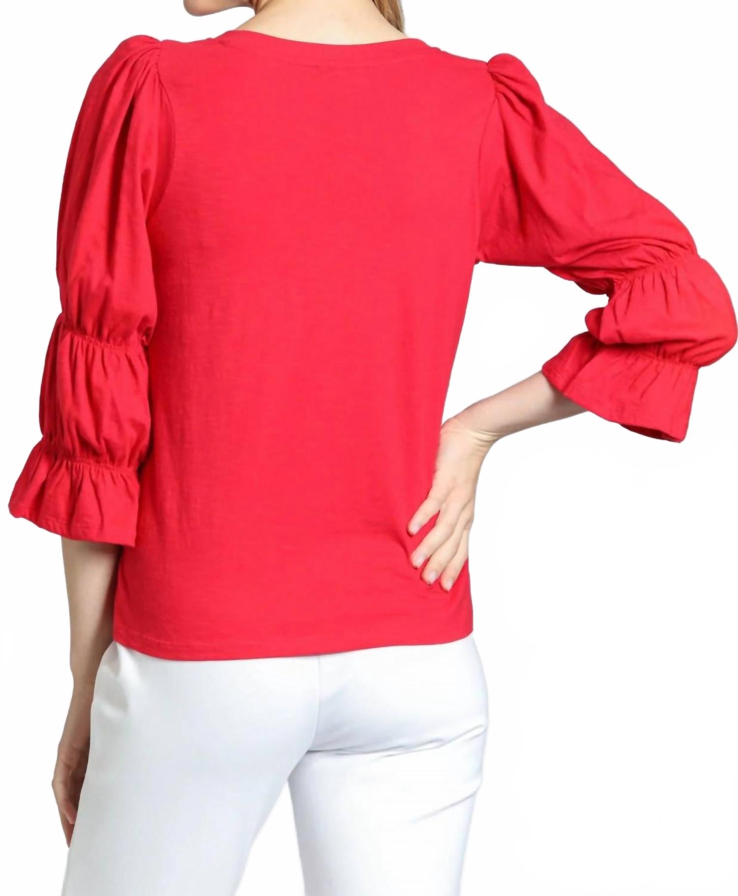 V Neck Renaissance Sleeve Blouse In Rocco Red