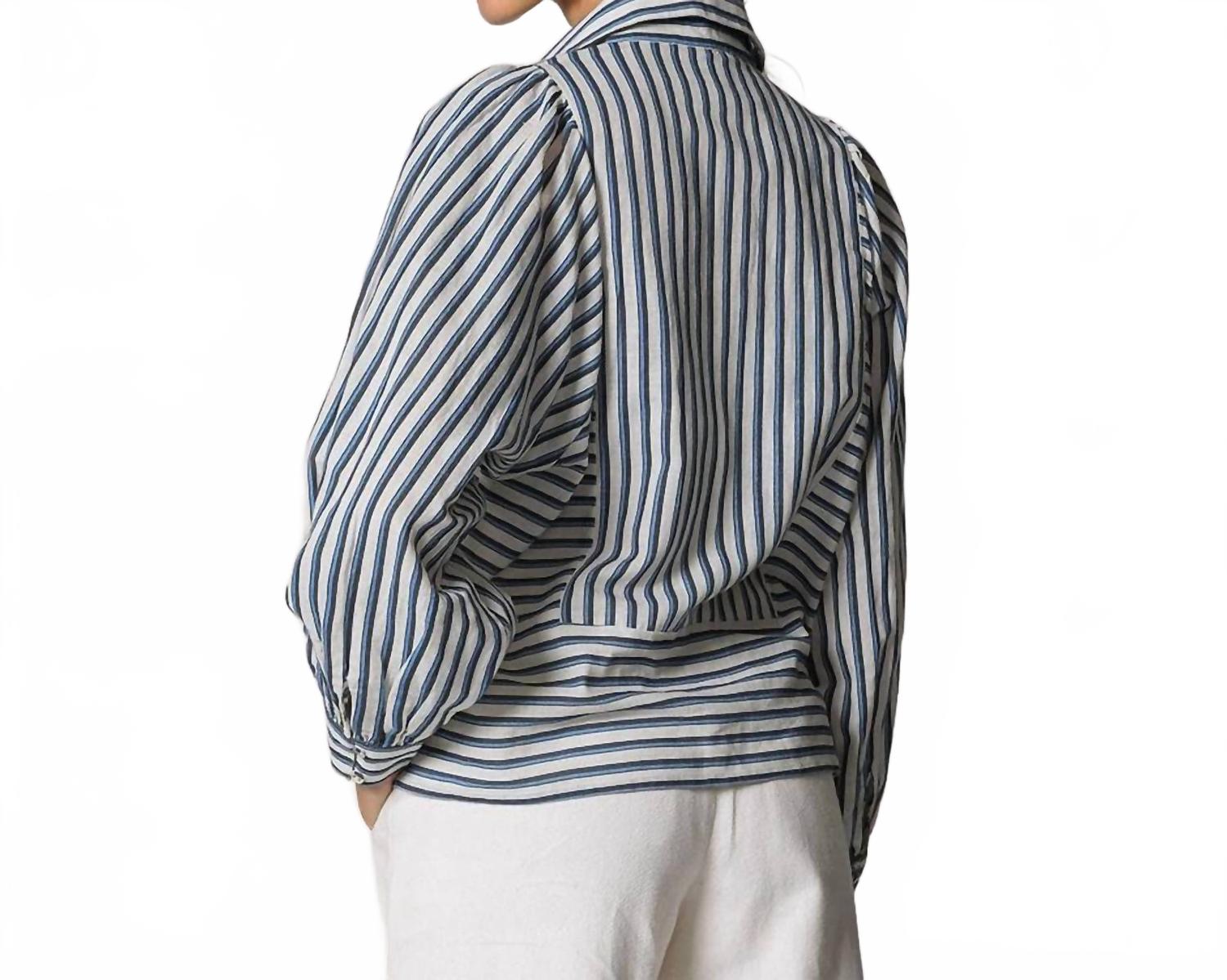 Isodora Stripe Blouse In Vintage Blue