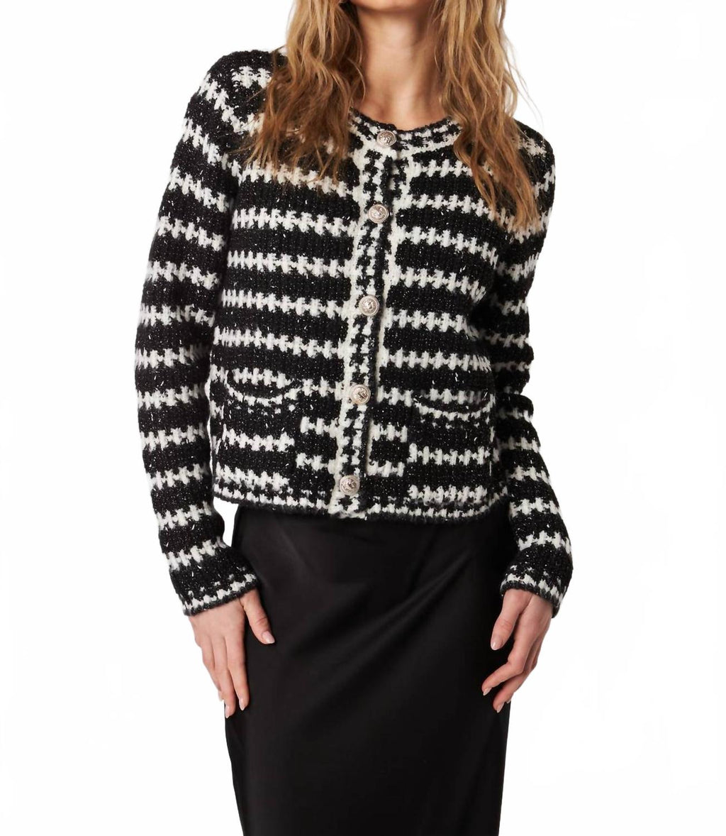 Henri Striped Cardigan Top In Caviar Quartz