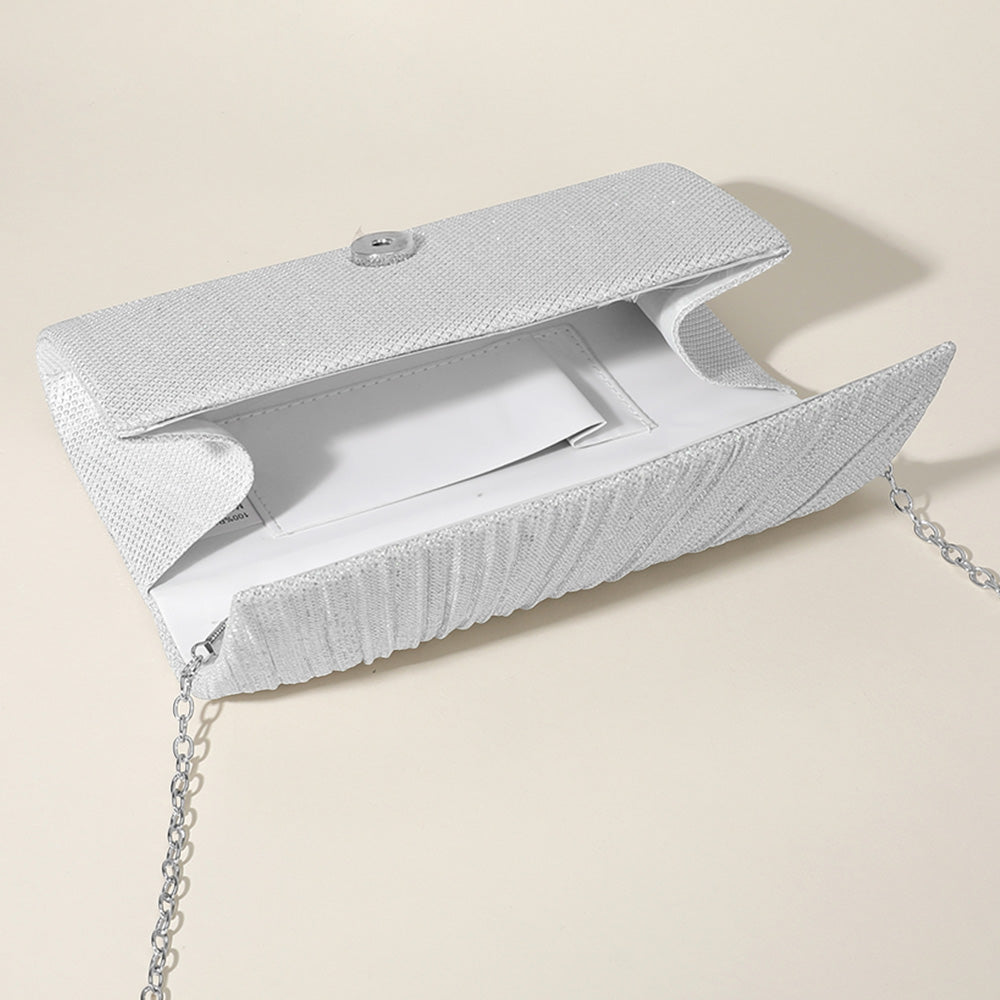 Pleated Shimmery Evening Clutch Crossbody Bag