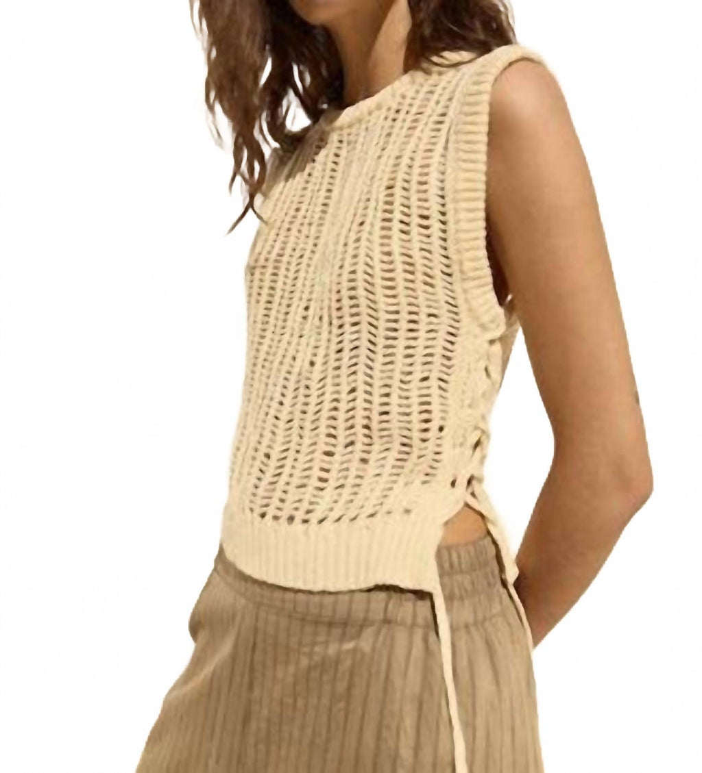 Lipari Cinched Open Stitch Sweater Vest In Ecru