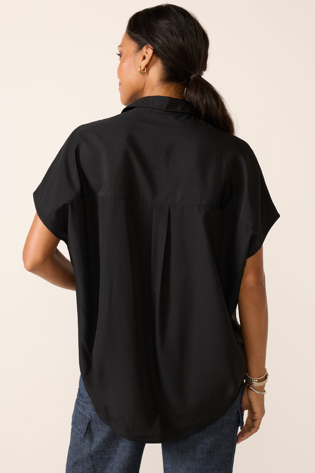 Women's Crepe Short Sleeve Popover Top