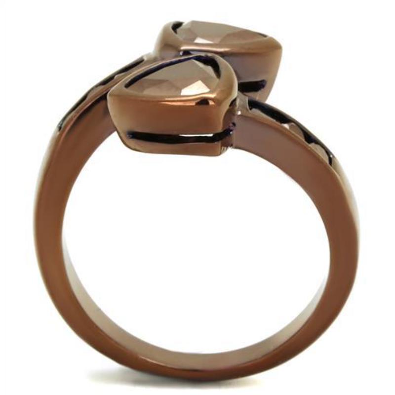 IP Coffee light Brass Ring with AAA Grade CZ in Light Coffee