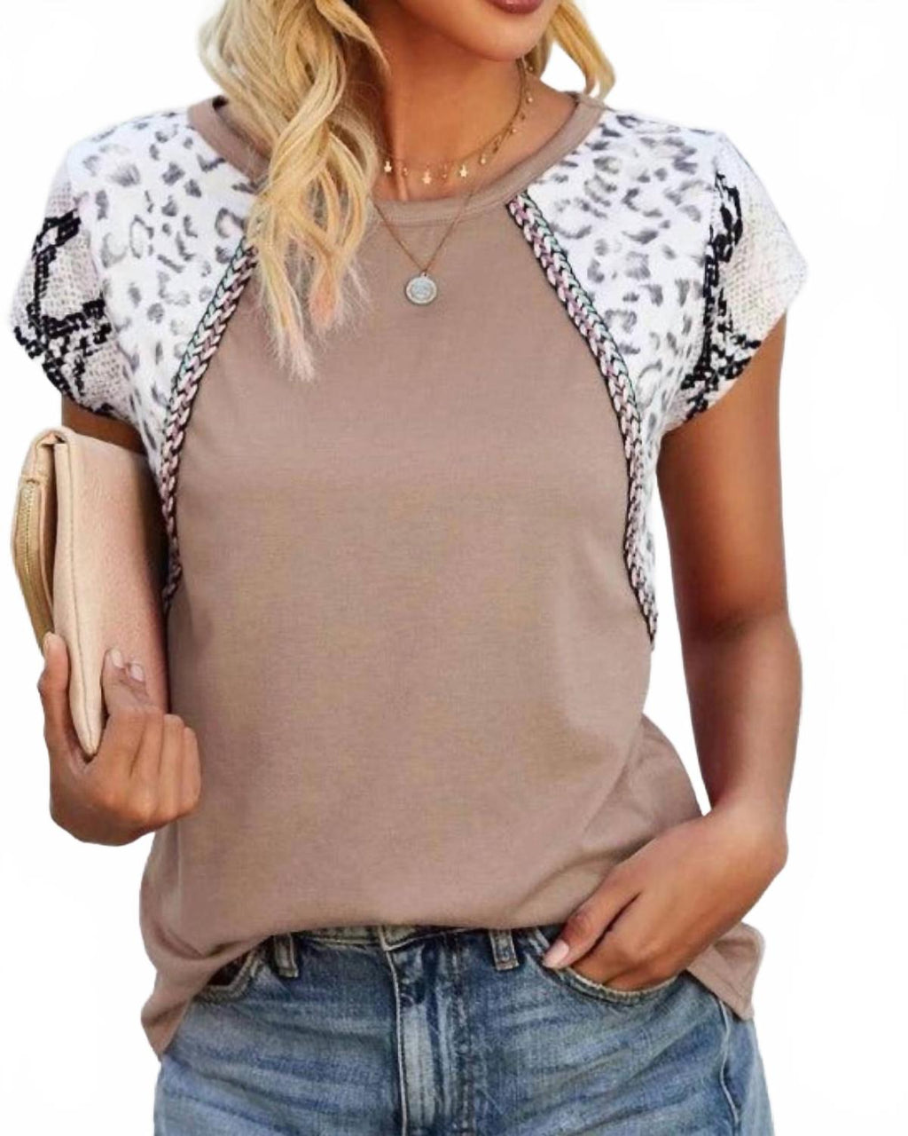 Mixed Animal Print Tee In Sand