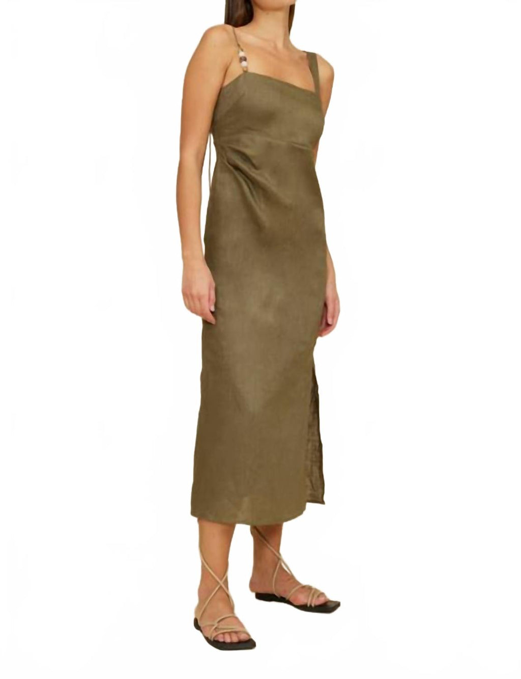 Fallon Bead Detail Dress In Olive