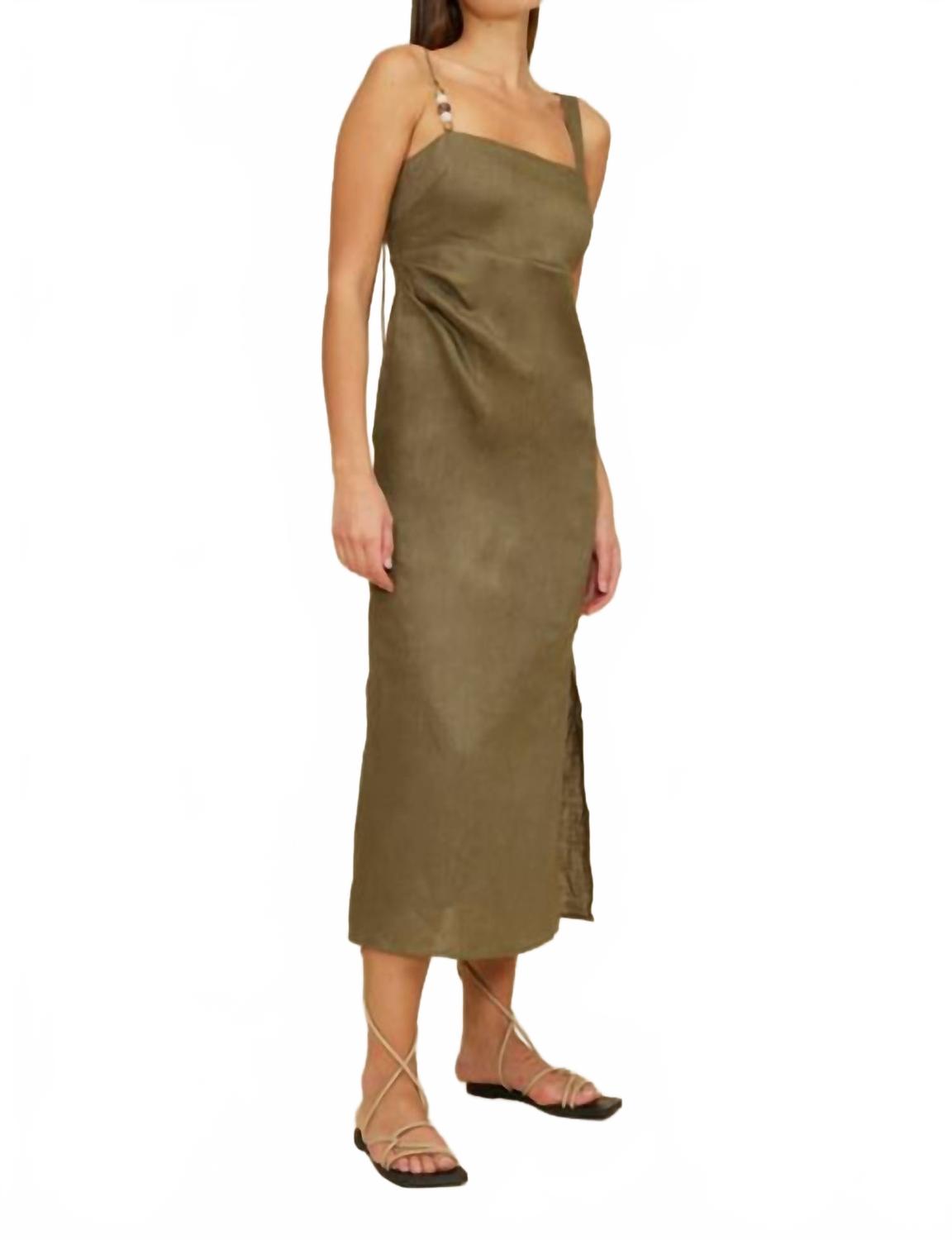 Fallon Bead Detail Dress In Olive