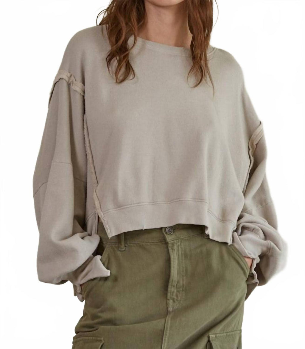 Cropped Sweatshirt With Cuffed Sleeve In Light Taupe