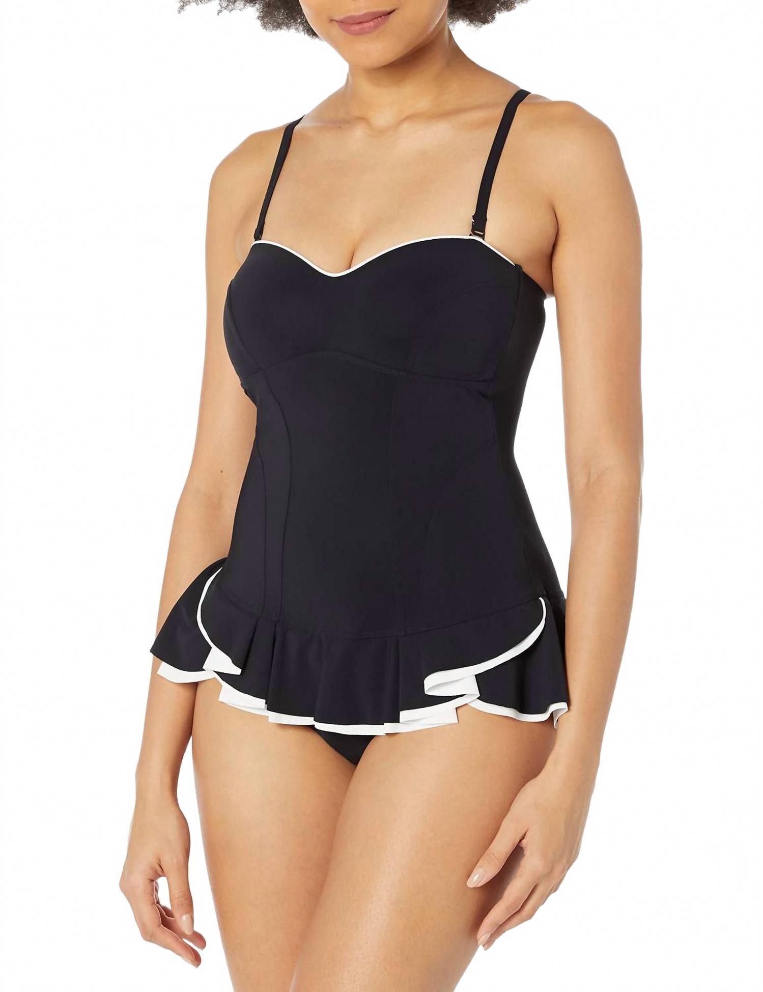 Belle Curve Bandeau Swimsuit Dress In Black/white