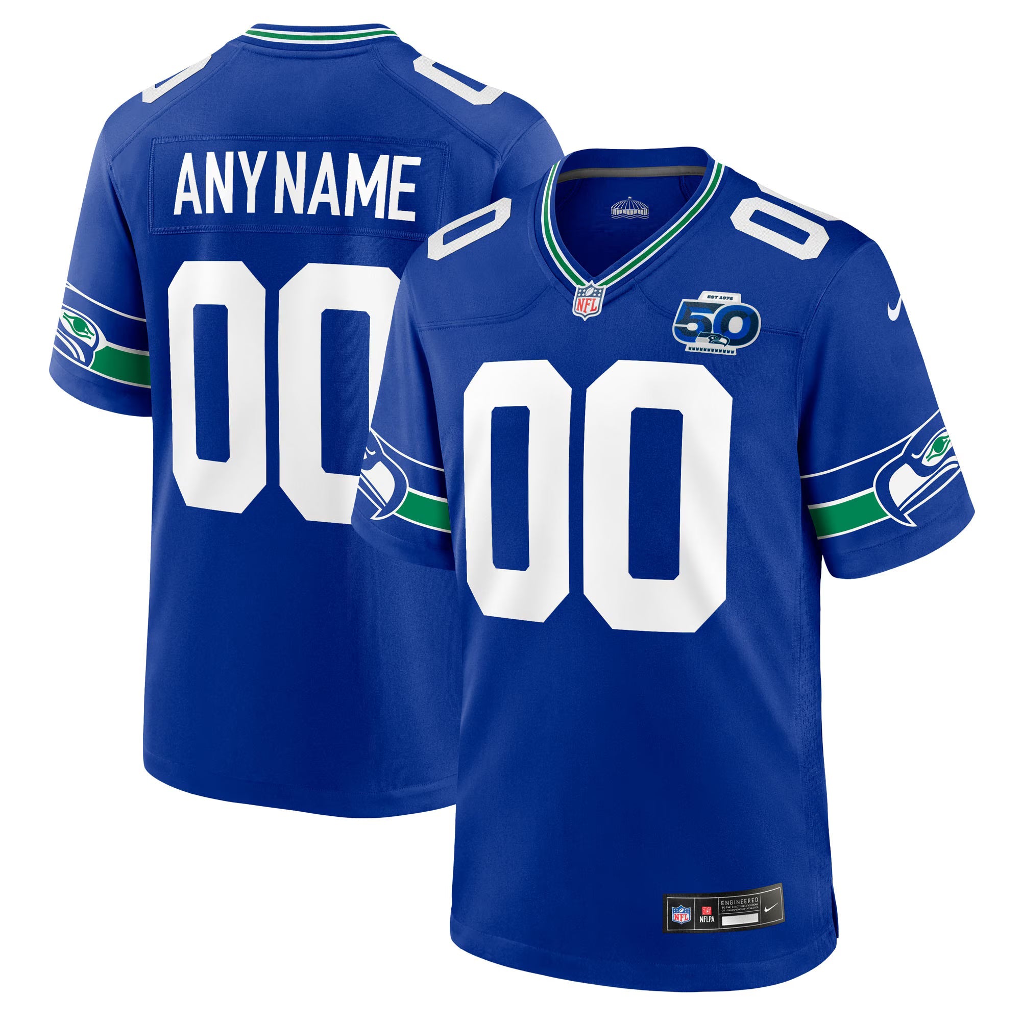 Seattle Seahawks Royal 50th Season Throwback Custom Game Jersey